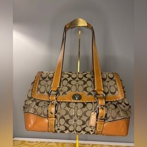 Coach Brown and Tan Signature Flap Satchel 2007